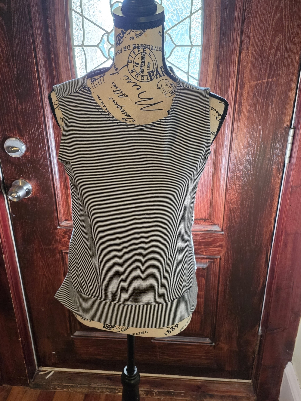 Talbots Black White Striped Top Sleeveless Scoop Neck Small